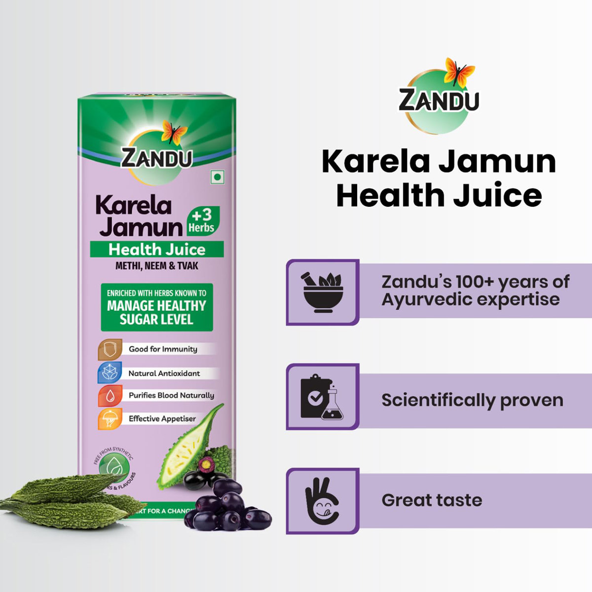 Zandu Karela Jamun +3 Herbs Health Juice, 1 Litre, Pack of 1 Zandu Karela Jamun +3 Herbs Health Juice, 1 Litre, Pack of 1