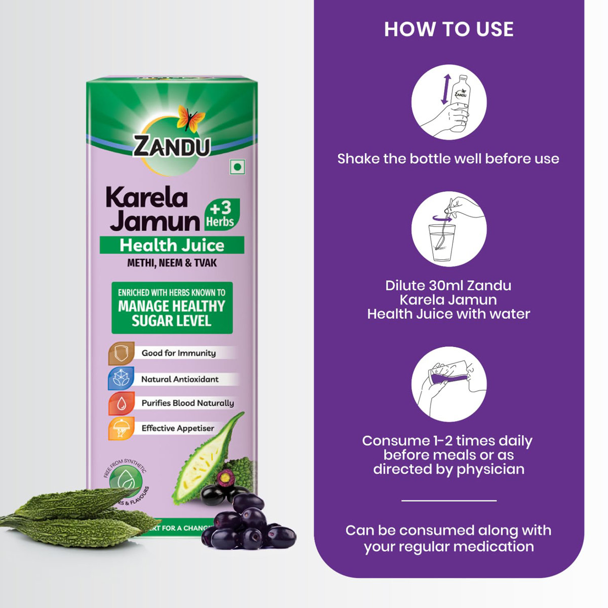 Zandu Karela Jamun +3 Herbs Health Juice, 1 Litre, Pack of 1 Zandu Karela Jamun +3 Herbs Health Juice, 1 Litre, Pack of 1