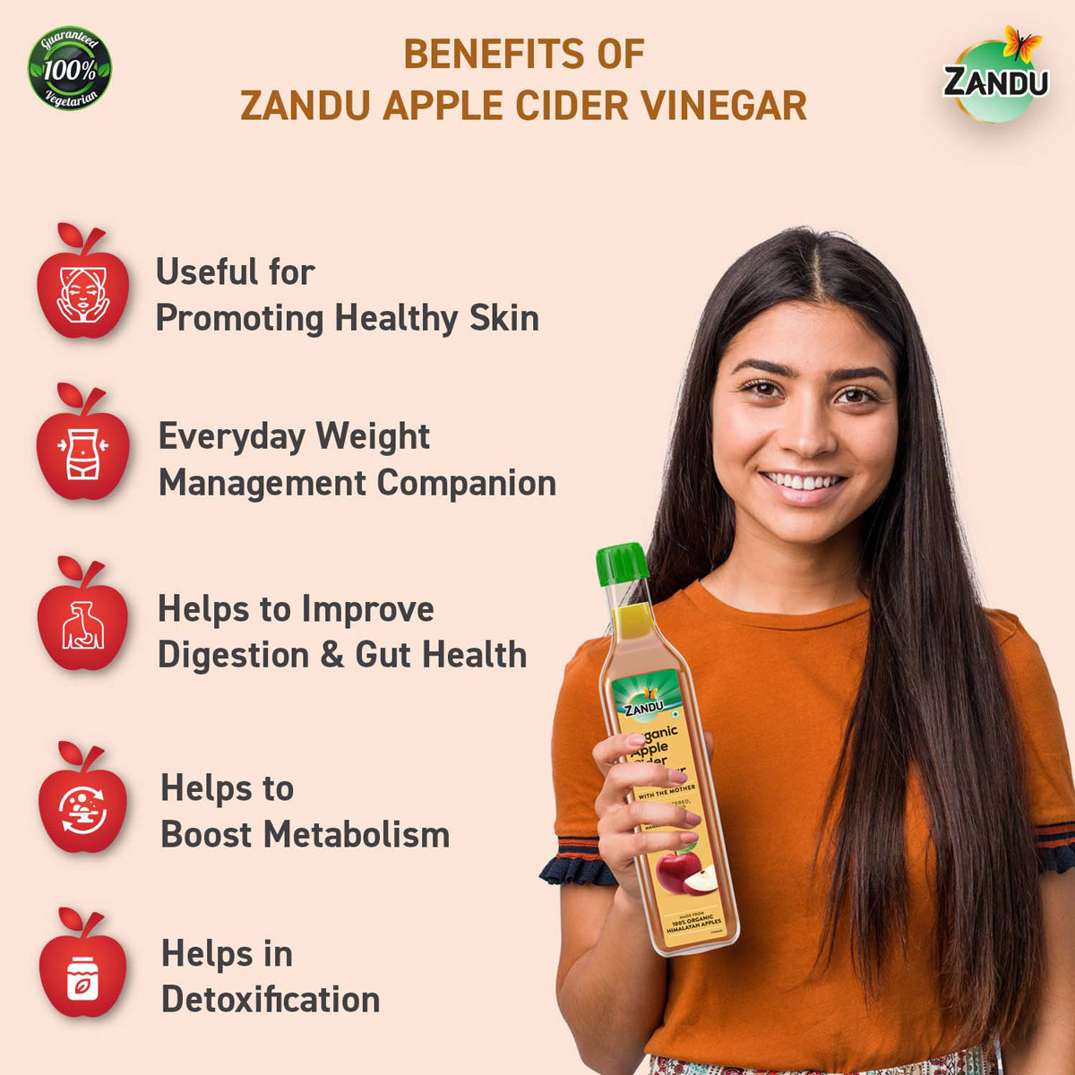 Zandu Organic Apple Cider Vinegar, 500 ml, Pack of 1 Zandu Organic Apple Cider Vinegar, 500 ml, Pack of 1