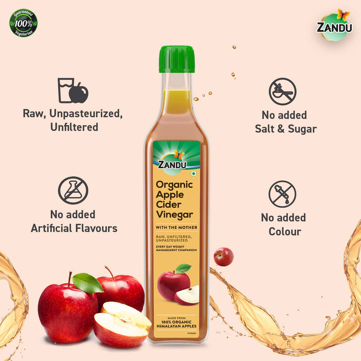 Zandu Organic Apple Cider Vinegar, 500 ml, Pack of 1 Zandu Organic Apple Cider Vinegar, 500 ml, Pack of 1