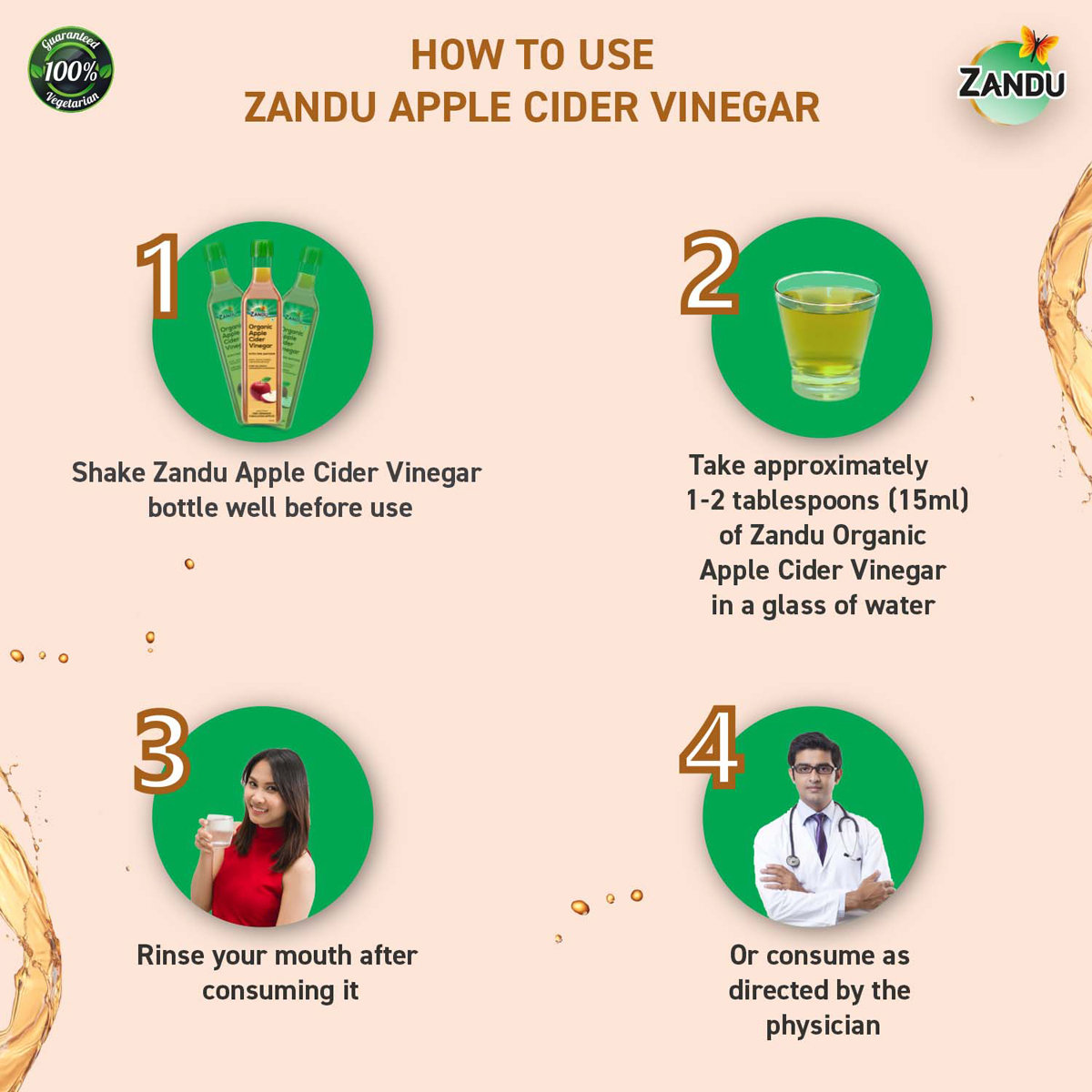 Zandu Organic Apple Cider Vinegar, 500 ml, Pack of 1 Zandu Organic Apple Cider Vinegar, 500 ml, Pack of 1