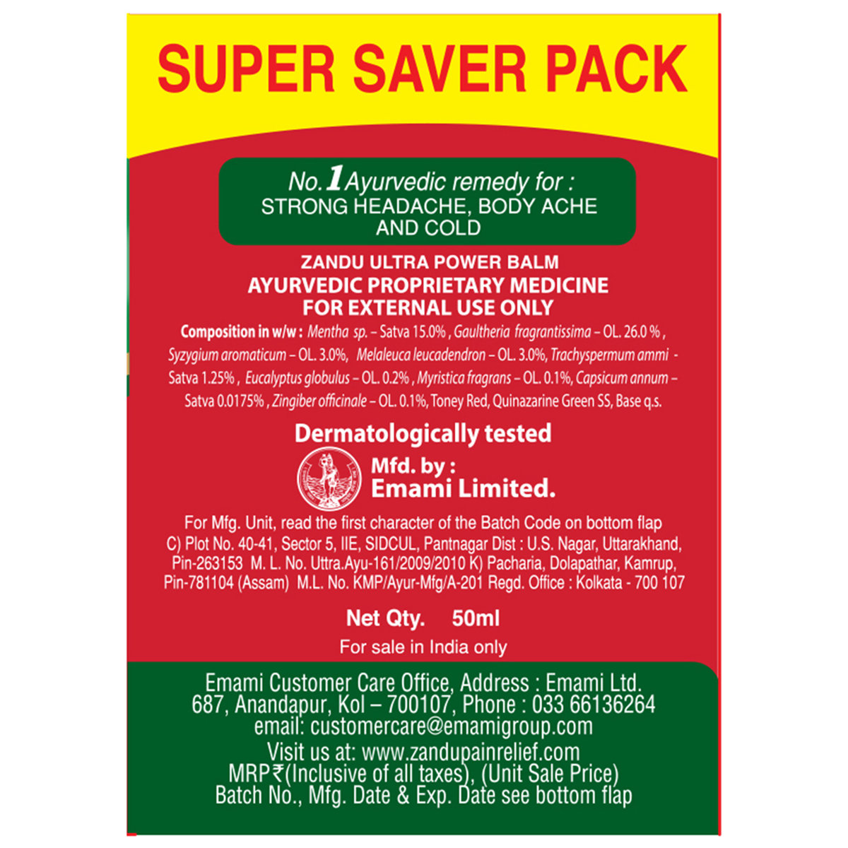 Zandu Ultra Power Balm, 50 ml, Pack of 1 Zandu Ultra Power Balm, 50 ml, Pack of 1