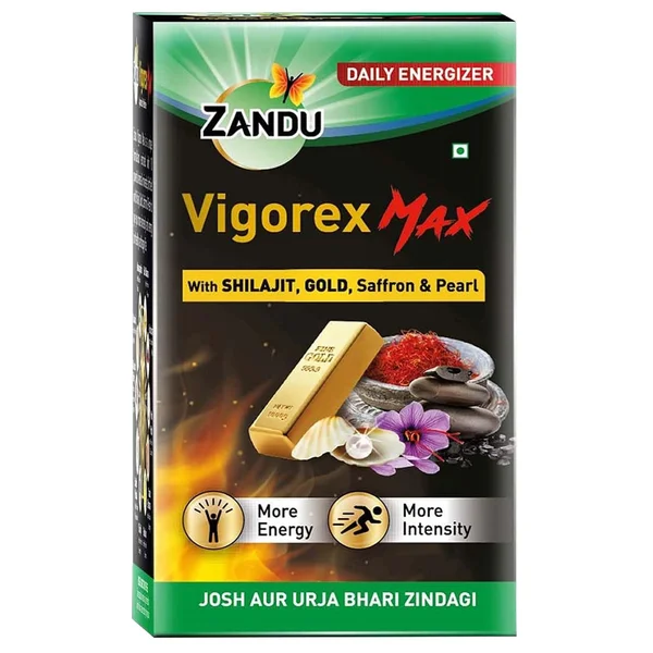 Zandu Vigorex Max with with Shilajit, Gold, Saffron & Pearl, 20 Capsules