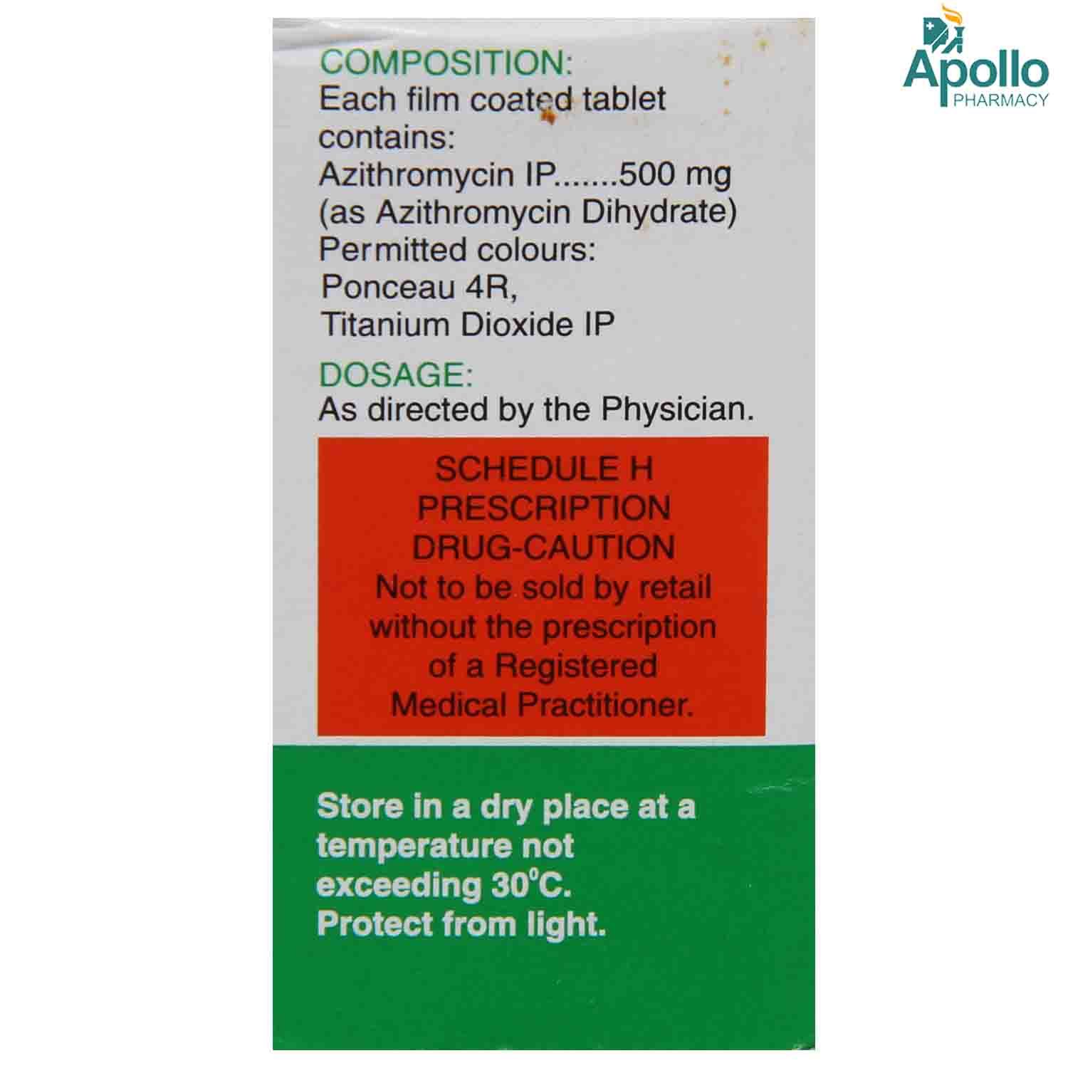 Zithrin Zathrin-500 Tablet 5's Price, Uses, Side Effects, Composition - Apollo ...