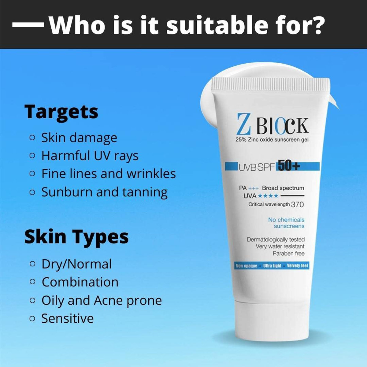 Z Block Sunscreen Gel, 50 ml, Pack of 1 Gel Z Block Sunscreen Gel, 50 ml, Pack of 1 Gel