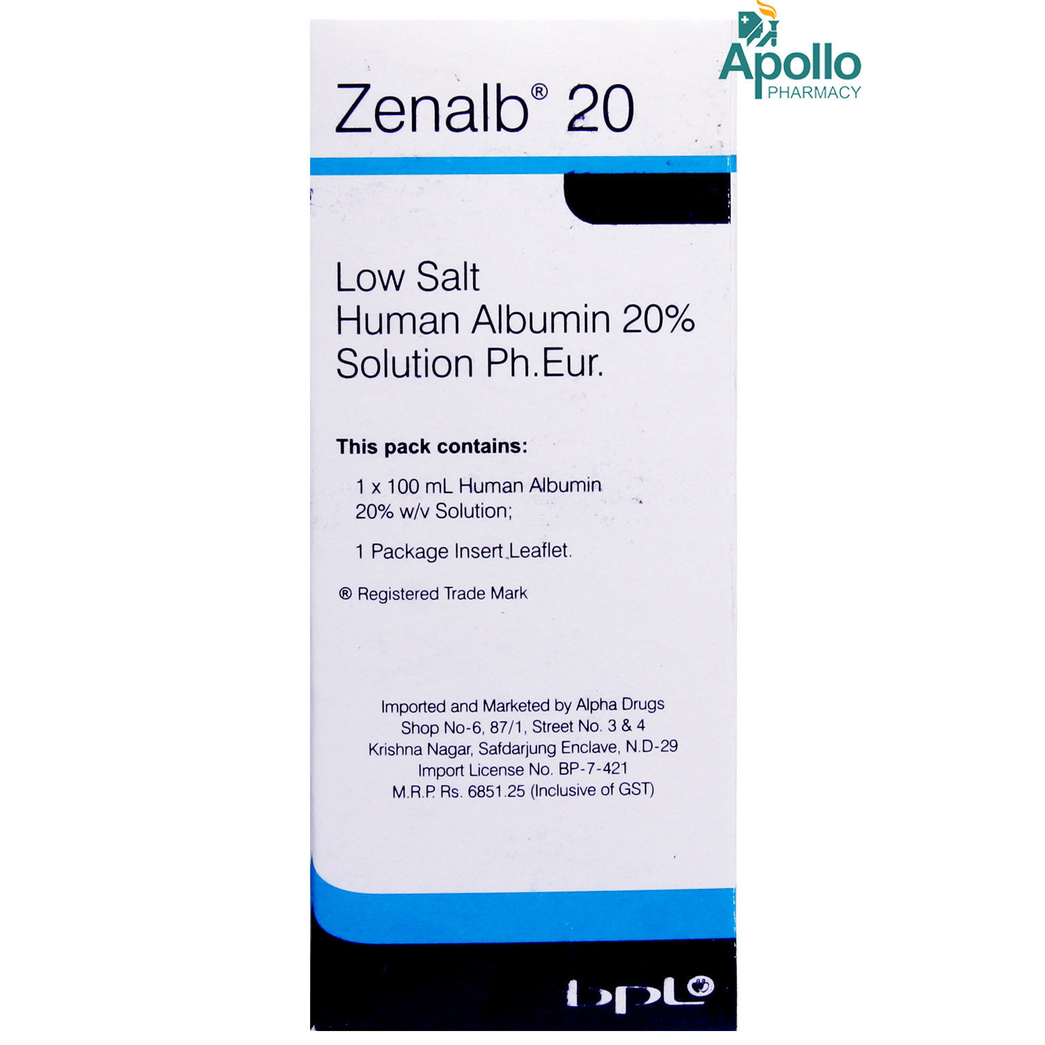 Buy ZENALB 20% 100 ML INJECTION Online