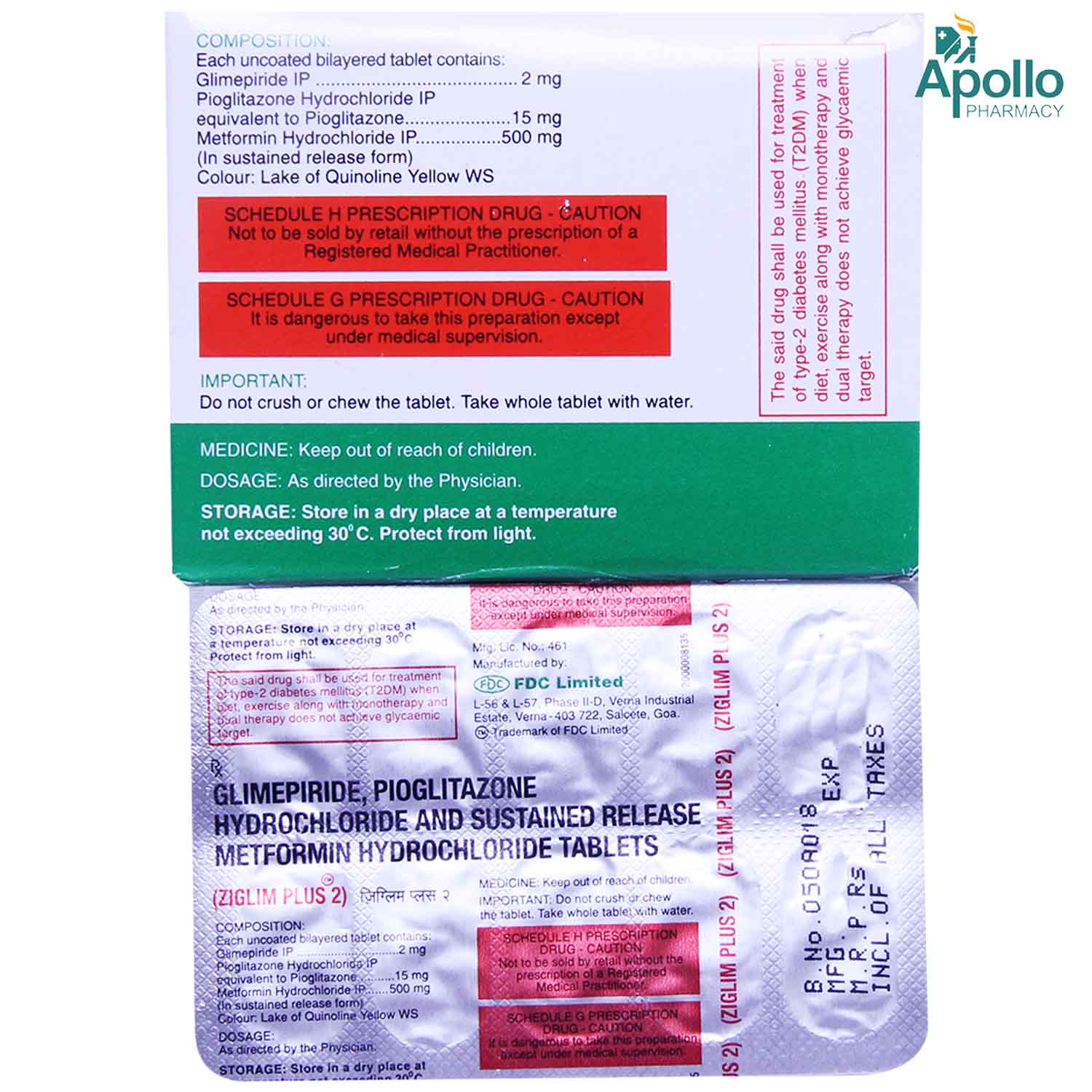 Ziglim Plus 2 Tablet 10's, Pack of 10 TABLETS Ziglim Plus 2 Tablet 10's, Pack of 10 TABLETS