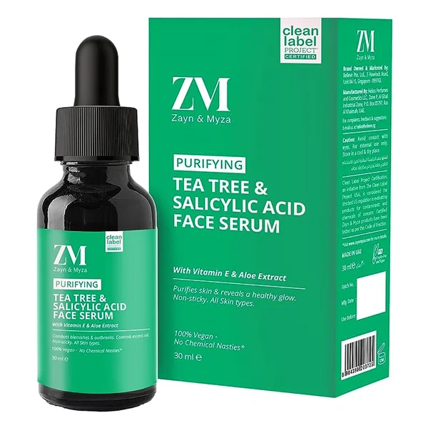 ZM Purifying Tea Tree &amp; Salicylic Acid Face Serum 30 ml | With Vitamin E &amp; Aloe Extract | Skin Purification Serum | For Healthy Glowing Skin | Non Sticky Formula | For All Skin Type, Pack of 1