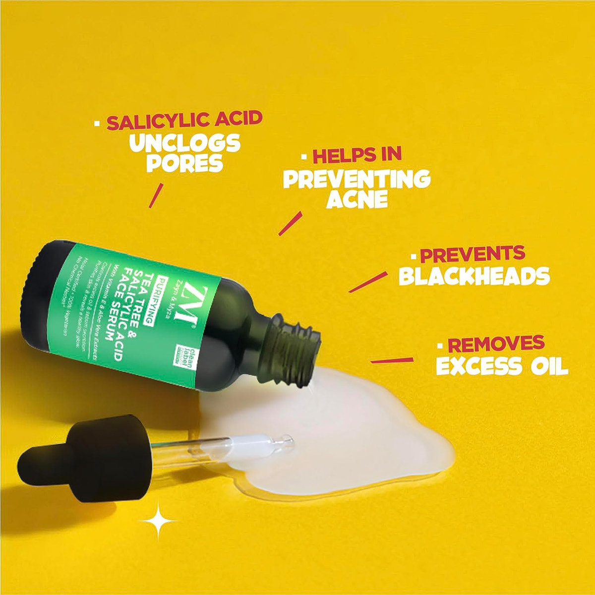 ZM Purifying Tea Tree & Salicylic Acid Face Serum 30 ml | With Vitamin E & Aloe Extract | Skin Purification Serum | For Healthy Glowing Skin | Non Sticky Formula | For All Skin Type, Pack of 1 ZM Purifying Tea Tree & Salicylic Acid Face Serum 30 ml | With Vitamin E & Aloe Extract | Skin Purification Serum | For Healthy Glowing Skin | Non Sticky Formula | For All Skin Type, Pack of 1