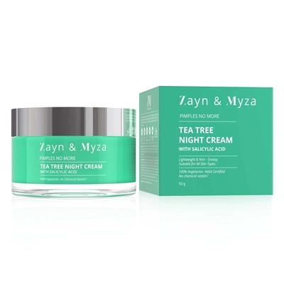 ZM Tea Tree Night Cream 50 gm | Tea Tree With Salicylic Acid | Reduces Acne &amp; Pimple | Reduces Dark Spots | Light &amp; Non Sticky Formula | For All Skin Type, Pack of 1