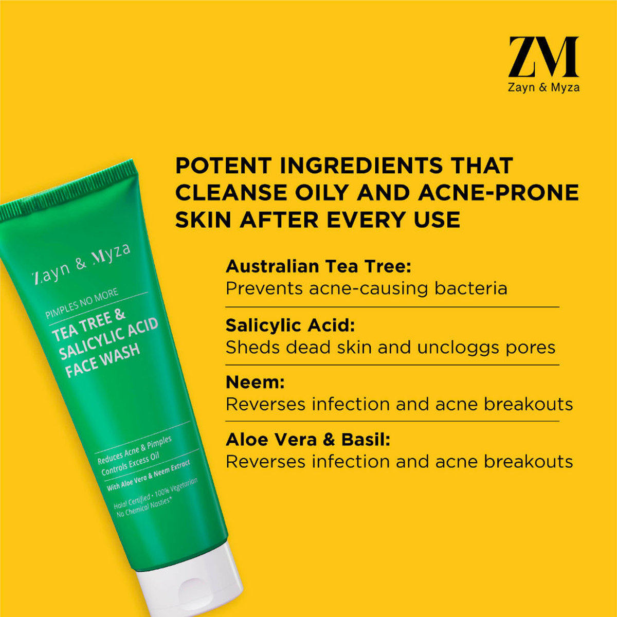 ZM Tea Tree Salicylic Acid Face Wash 75 ml | With Aloe Vera & Neem Extract | Fights Acne & Pimple | Controls Excess Oil | For Women | For All Skin Type, Pack of 1 ZM Tea Tree Salicylic Acid Face Wash 75 ml | With Aloe Vera & Neem Extract | Fights Acne & Pimple | Controls Excess Oil | For Women | For All Skin Type, Pack of 1