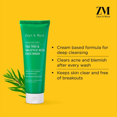 ZM Tea Tree Salicylic Acid Face Wash 75 ml | With Aloe Vera &amp; Neem Extract | Fights Acne &amp; Pimple | Controls Excess Oil | For Women | For All Skin Type, Pack of 1