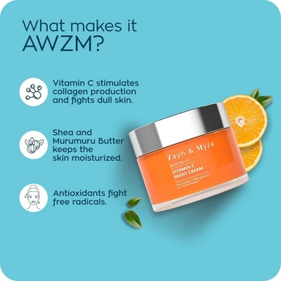 ZM Vitamin C Night Cream 50 gm | With Shea Butter &amp; Murumuru Butter | Skin Rejuvenating Cream | Non Sticky | For All Skin Type, Pack of 1