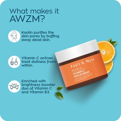 ZM Vitamin C Kaolin Face Mask 50 gm | With Kaolin &amp; Niacinamide | Deep Skin Cleansing | For Glowing &amp; Radiant Skin | For Normal, Dry, Sensitive, Combination &amp; Oily Skin, Pack of 1