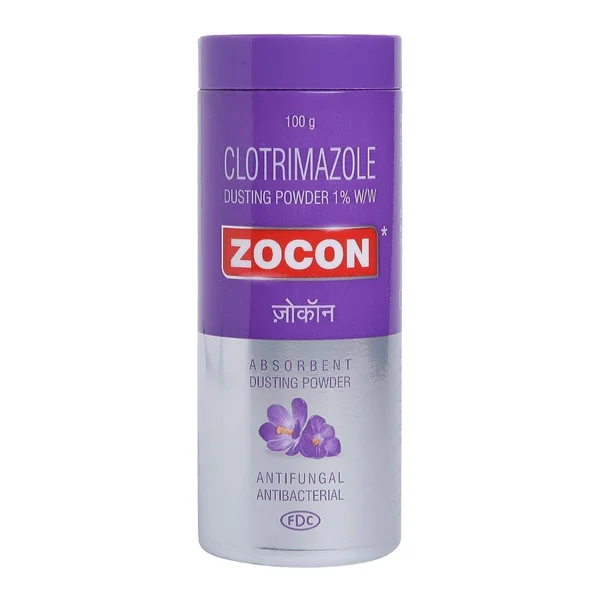 Zocon 1% Dusting Powder 100 gm | Clotrimazole | Anti Fungal &amp; Anti Bacterial Powder | Treats Fungal Infection, Rashes | Soothes Skin irritation &amp; Chafing, Pack of 1 POWDER