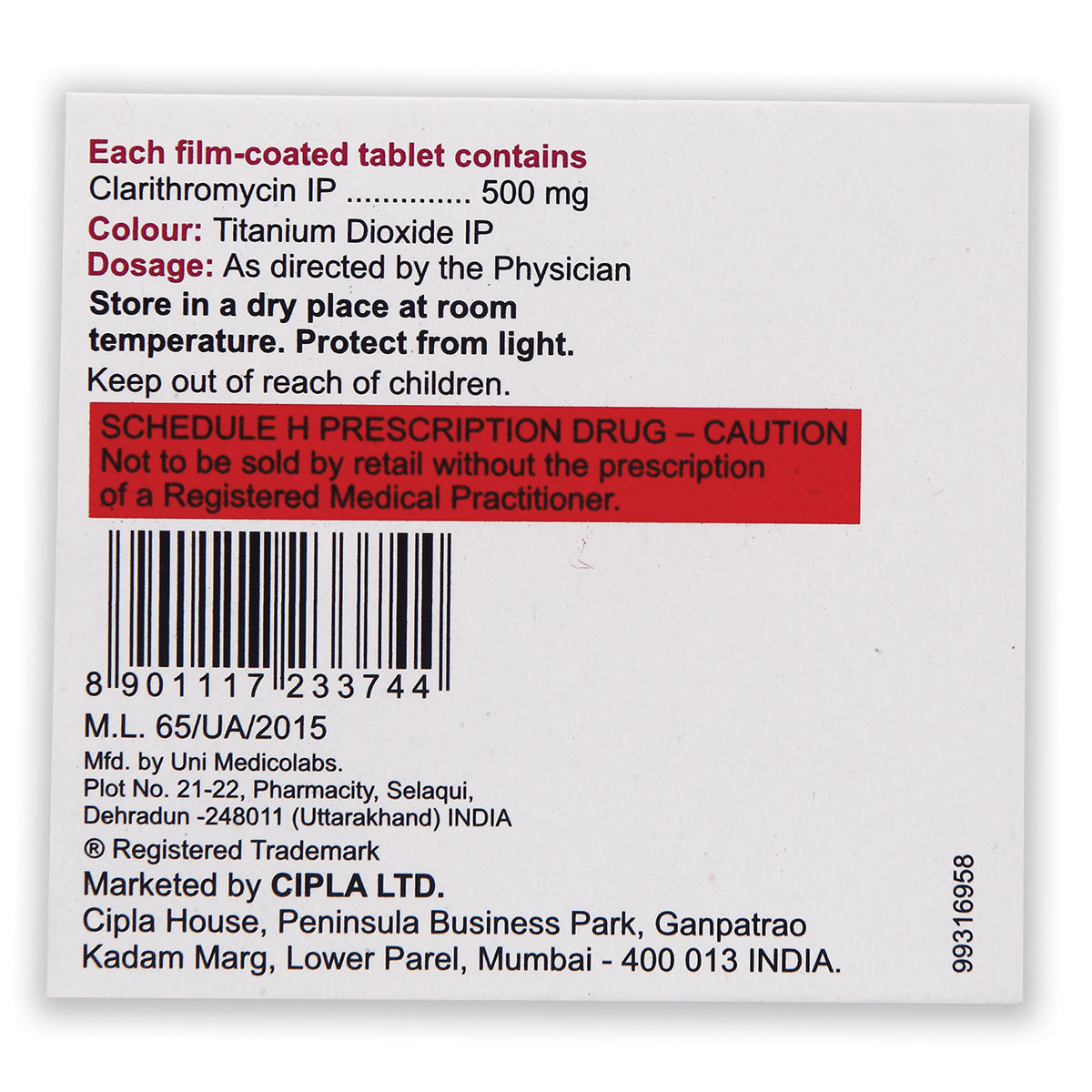 ZOCLAR 500MG TABLET 4'S, Pack of 4 TabletS ZOCLAR 500MG TABLET 4'S, Pack of 4 TabletS