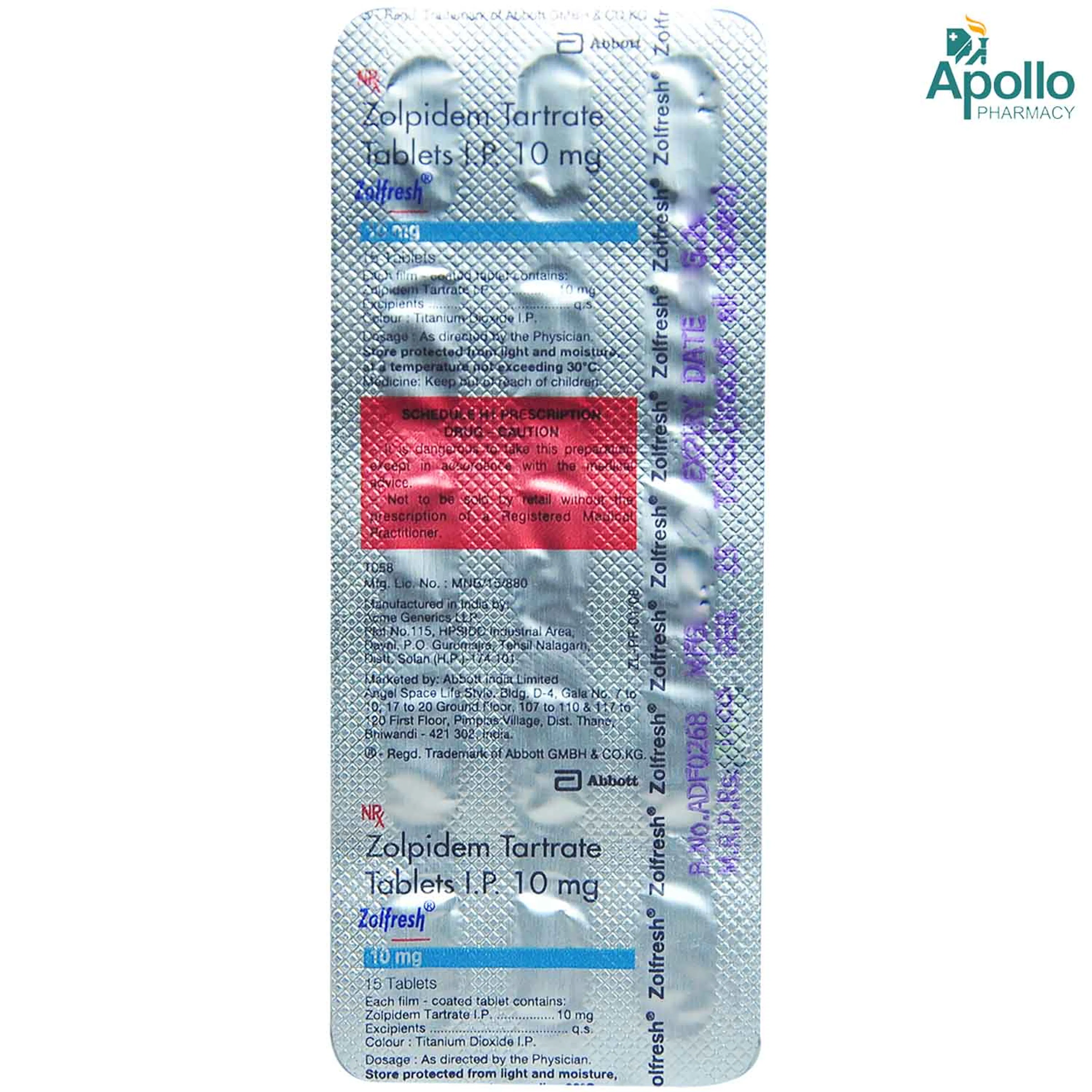 Zolfresh 10 mg Tablet 15's, Pack of 15 TABLETS