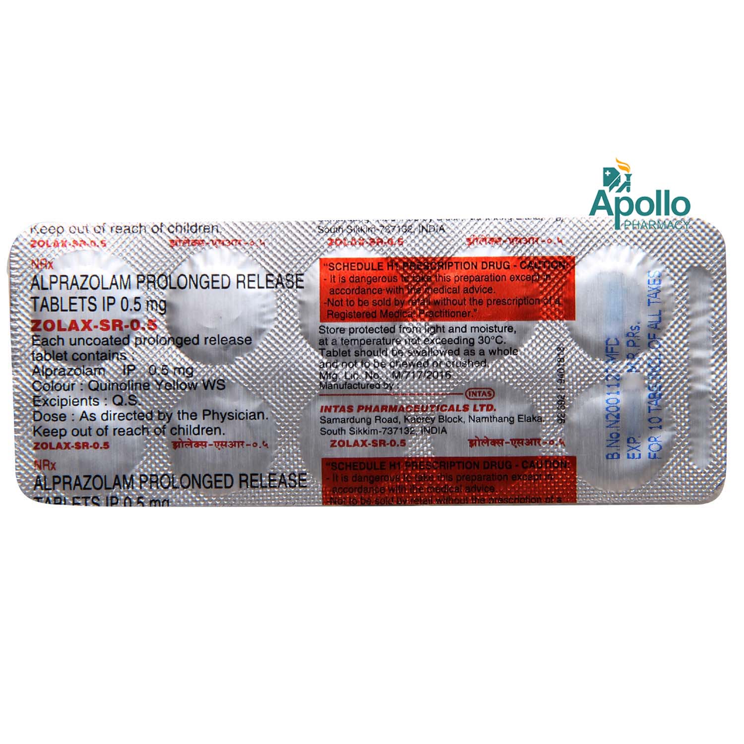 ZOLAX SR 0.5MG TABLET RETARD, Pack of 10 TABLETS ZOLAX SR 0.5MG TABLET RETARD, Pack of 10 TABLETS