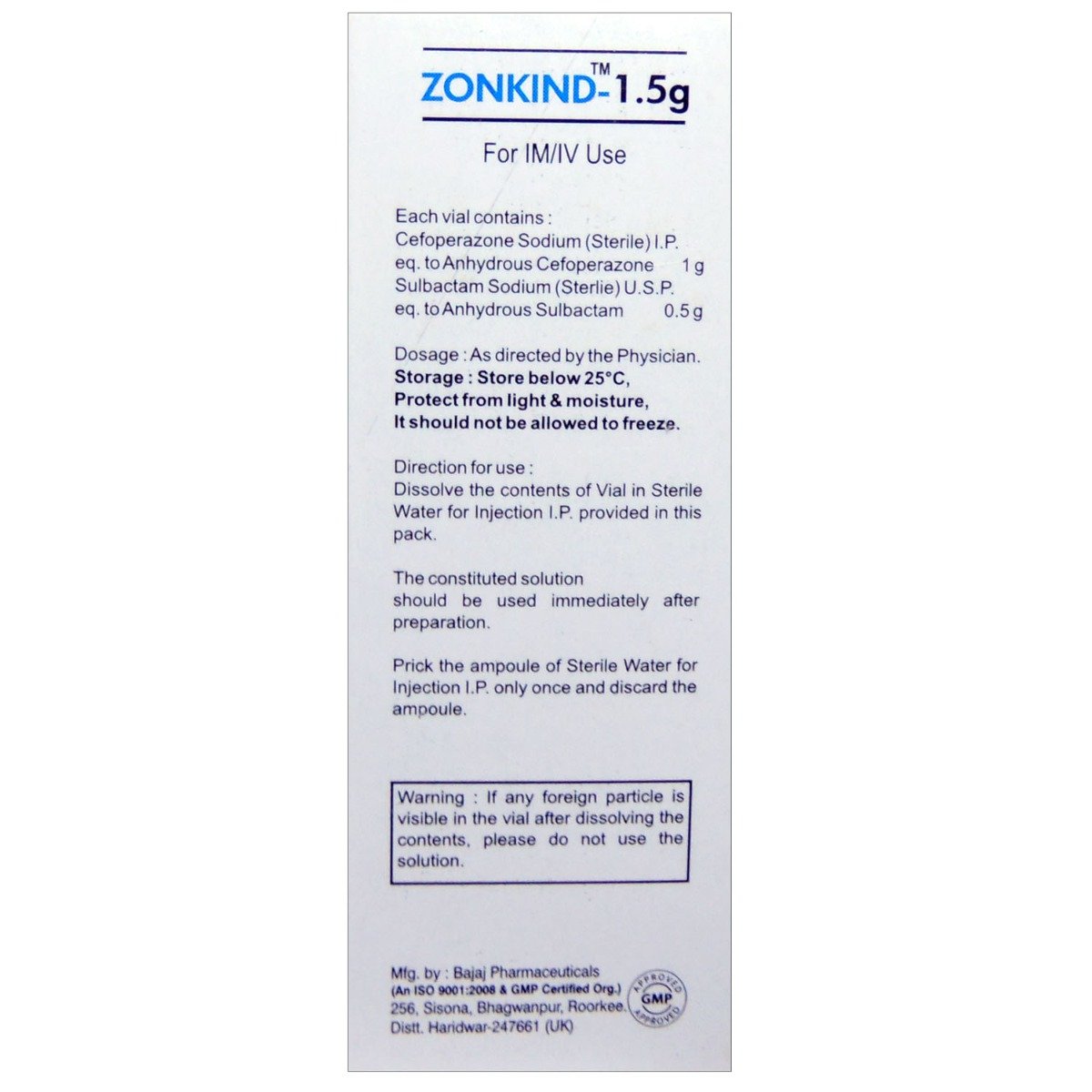 ZONKIND INJECTION 1.5GM, Pack of 1 INJECTION ZONKIND INJECTION 1.5GM, Pack of 1 INJECTION