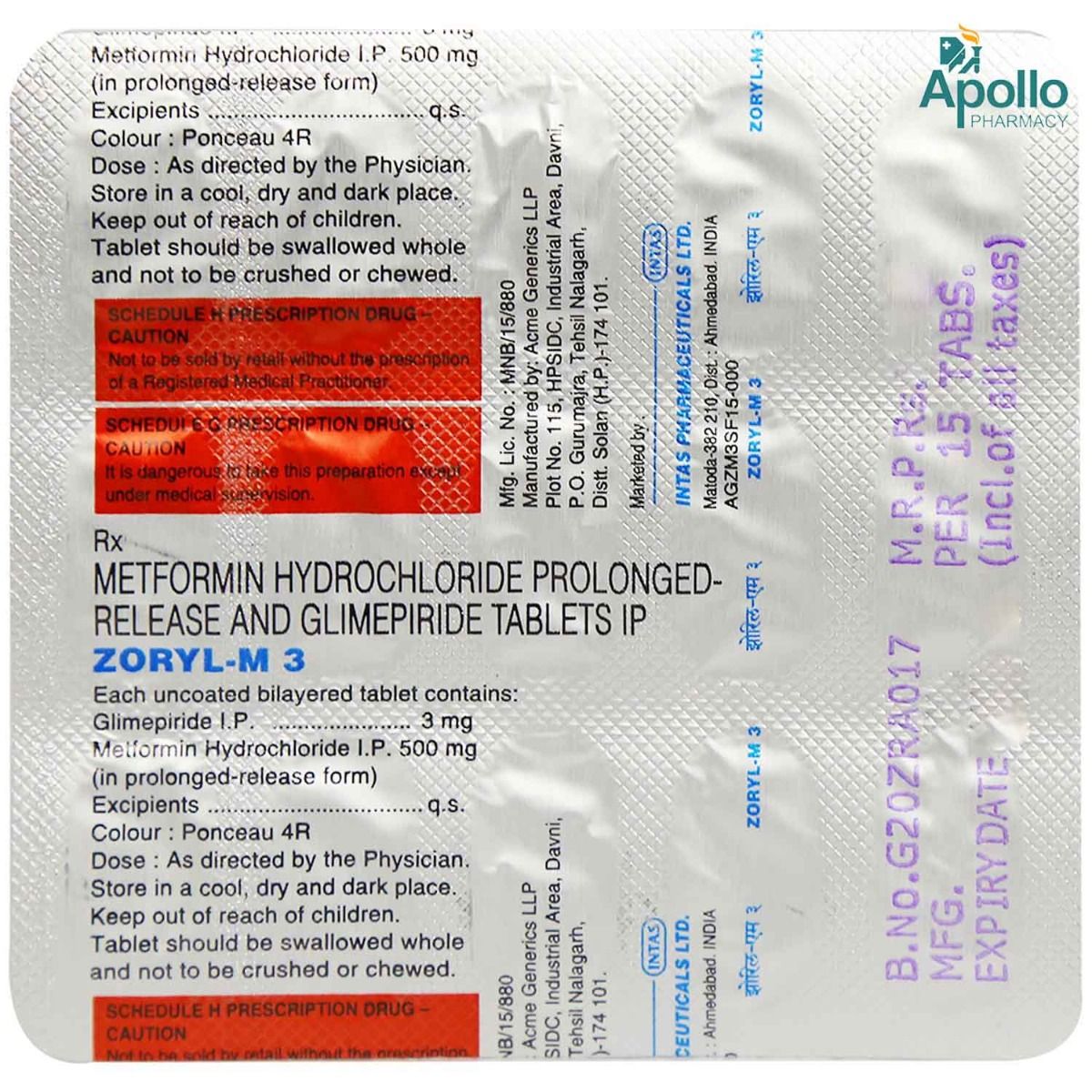 Zoryl-M 3 Tablet 15's Price, Uses, Side Effects, Composition - Apollo ...