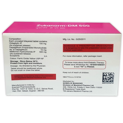 Zukanorm-DM 500 Tablet 10's, Pack of 10 TabletS