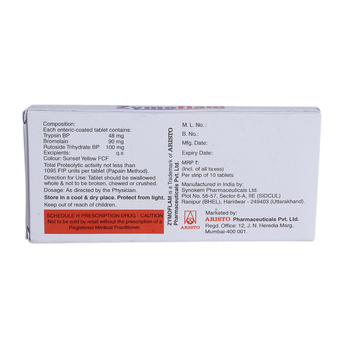 ZYMOFLAM TABLET, Pack of 10 TABLETS ZYMOFLAM TABLET, Pack of 10 TABLETS