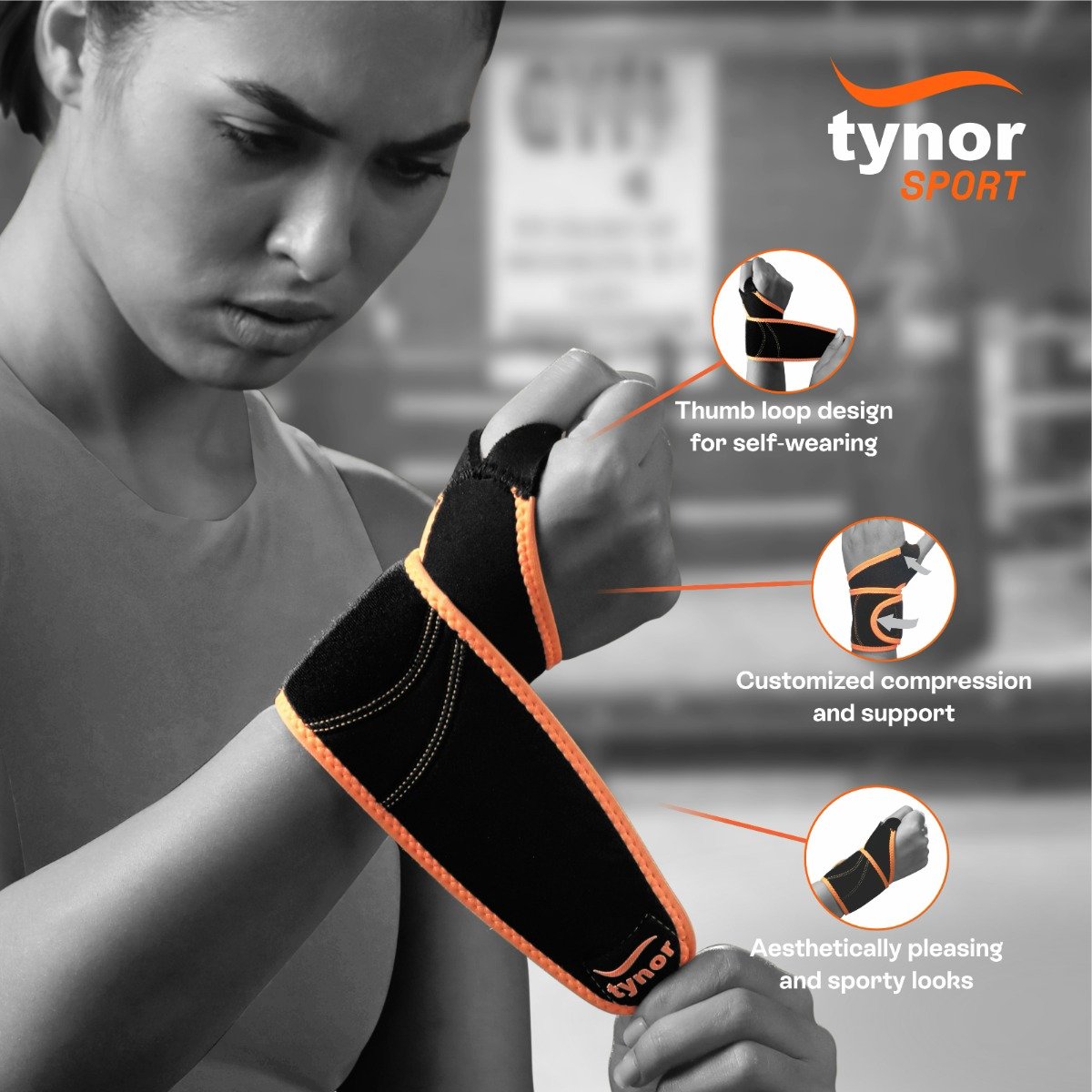 Tynor Wrist Support With Thumb Loop Neo Orange for Right/Left Wrists Universal, 1 Count, Pack of 1 Tynor Wrist Support With Thumb Loop Neo Orange for Right/Left Wrists Universal, 1 Count, Pack of 1