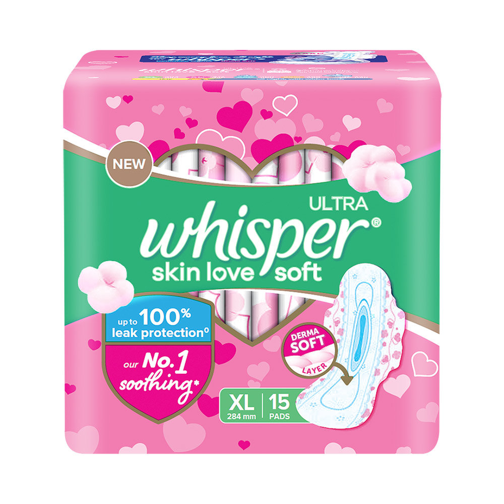 Whisper Ultra Skin Love Soft Sanitary Pads for Women XL, 15 Count, Pack of 1 Whisper Ultra Skin Love Soft Sanitary Pads for Women XL, 15 Count, Pack of 1