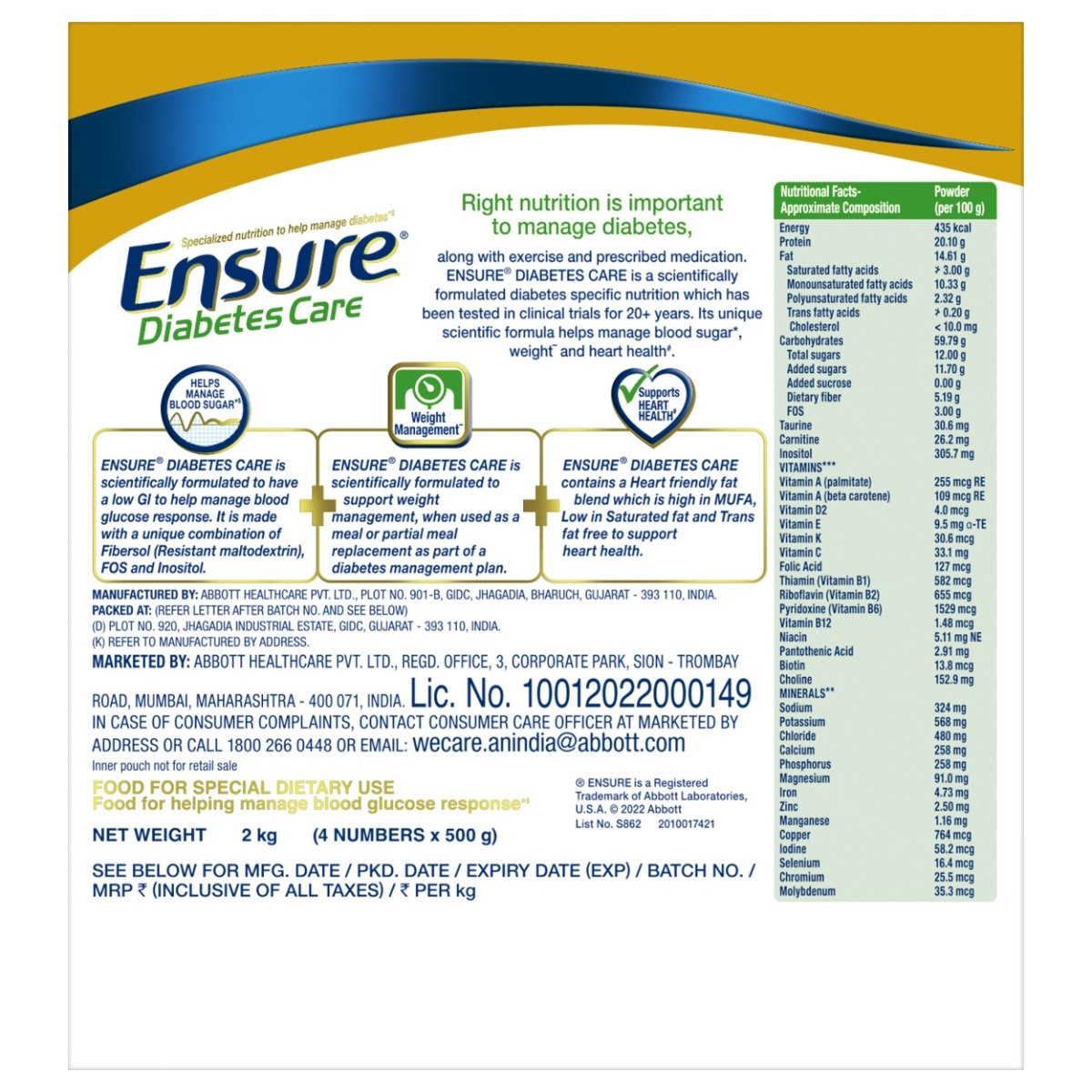 Ensure Diabetes Care Vanilla Delight Flavour Powder for Adults, 2 kg, Pack of 1 Ensure Diabetes Care Vanilla Delight Flavour Powder for Adults, 2 kg, Pack of 1