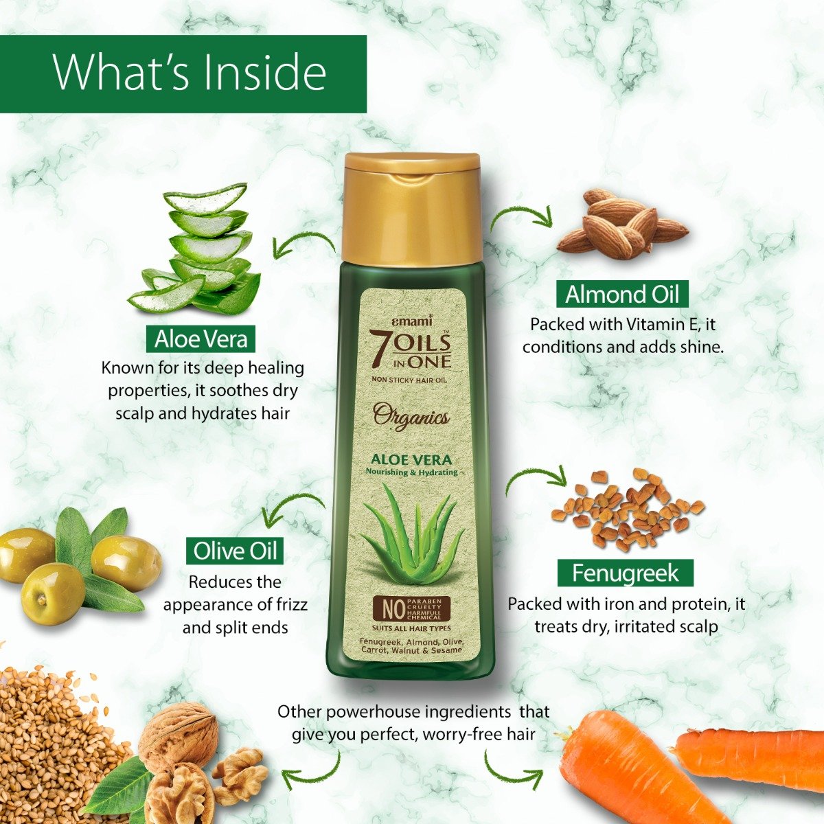 Emami 7 Oils In One Organics Aloe Vera Hair Oil for Hair Nourishing & Hydrating, 200 ml, Pack of 1 Emami 7 Oils In One Organics Aloe Vera Hair Oil for Hair Nourishing & Hydrating, 200 ml, Pack of 1