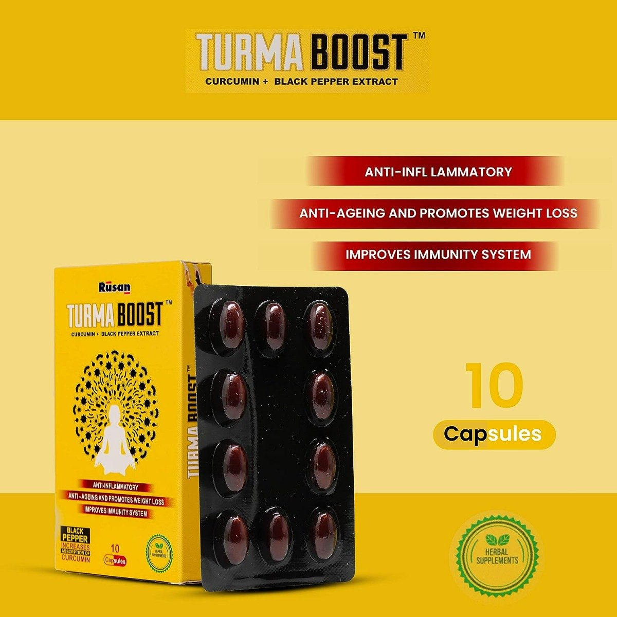 Turma Boost Curcumin + Black Pepper Extract, 10 Capsules, Pack of 10 Turma Boost Curcumin + Black Pepper Extract, 10 Capsules, Pack of 10