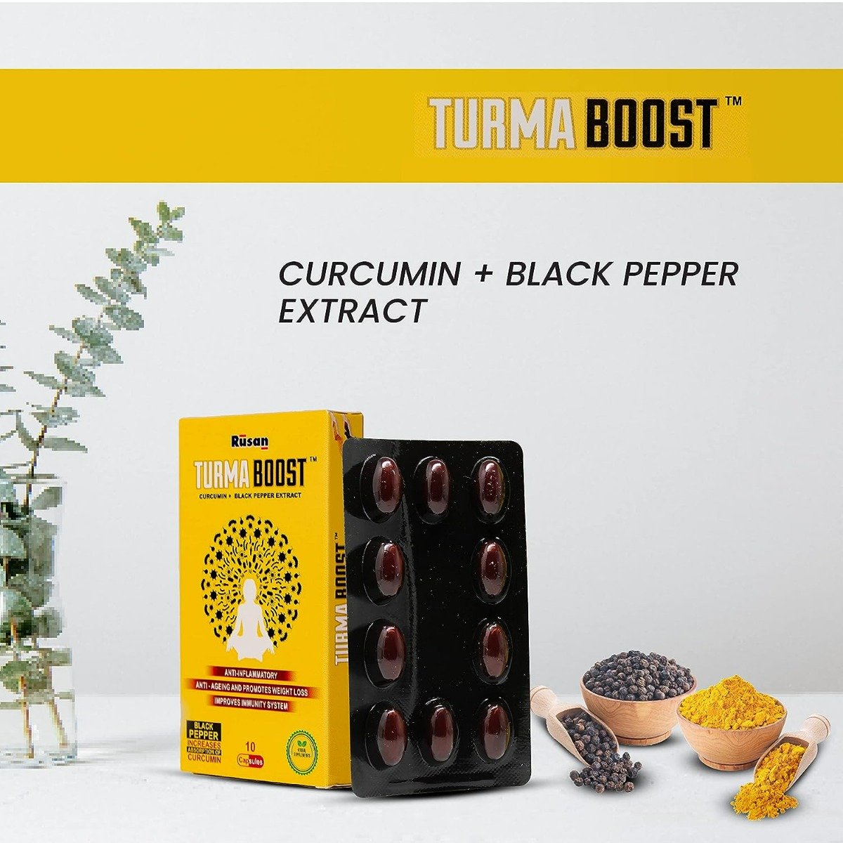 Turma Boost Curcumin + Black Pepper Extract, 10 Capsules, Pack of 10 Turma Boost Curcumin + Black Pepper Extract, 10 Capsules, Pack of 10