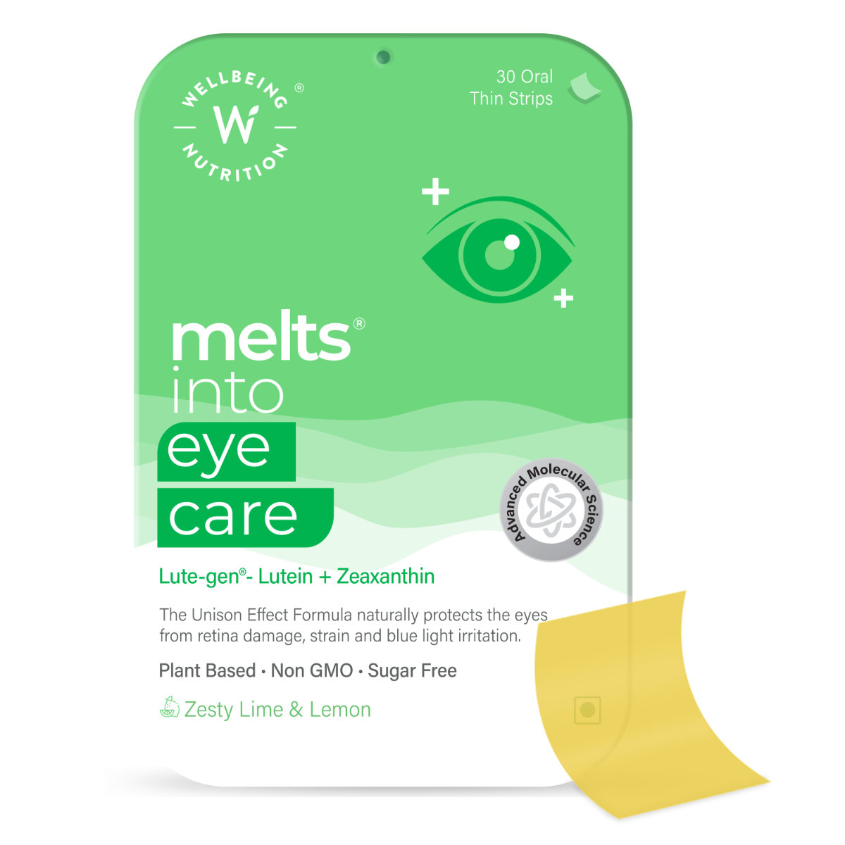 Wellbeing Nutrition Melts Eye Care Zesty Lime & Lemon Flavour, 30 Oral Strips, Pack of 1 Wellbeing Nutrition Melts Eye Care Zesty Lime & Lemon Flavour, 30 Oral Strips, Pack of 1