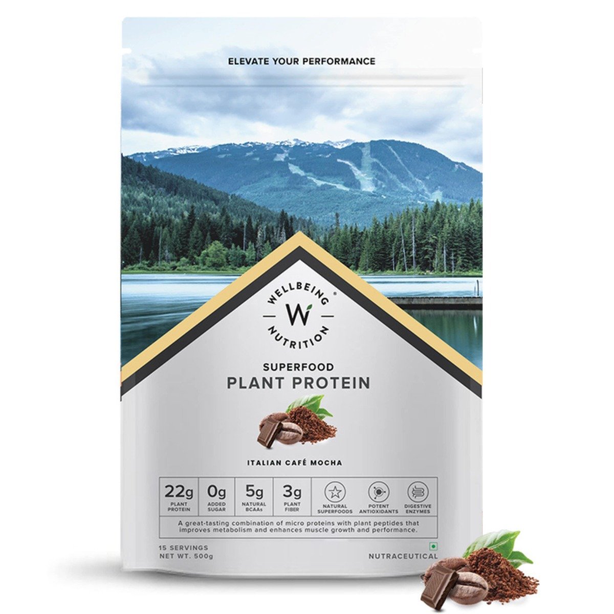 Wellbeing Nutrition Plant Protein Italian Cafe Mocha Flavour Powder, 500 gm, Pack of 1 Wellbeing Nutrition Plant Protein Italian Cafe Mocha Flavour Powder, 500 gm, Pack of 1