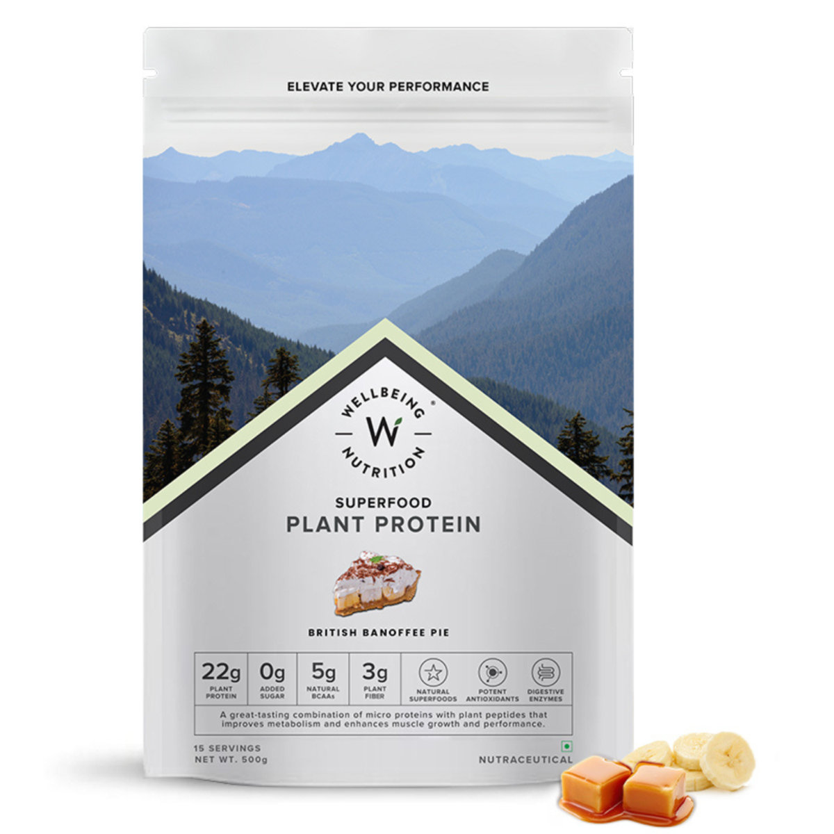 Wellbeing Nutrition Plant Protein British Banoffee Pie Flavour Powder, 500 gm, Pack of 1 Wellbeing Nutrition Plant Protein British Banoffee Pie Flavour Powder, 500 gm, Pack of 1