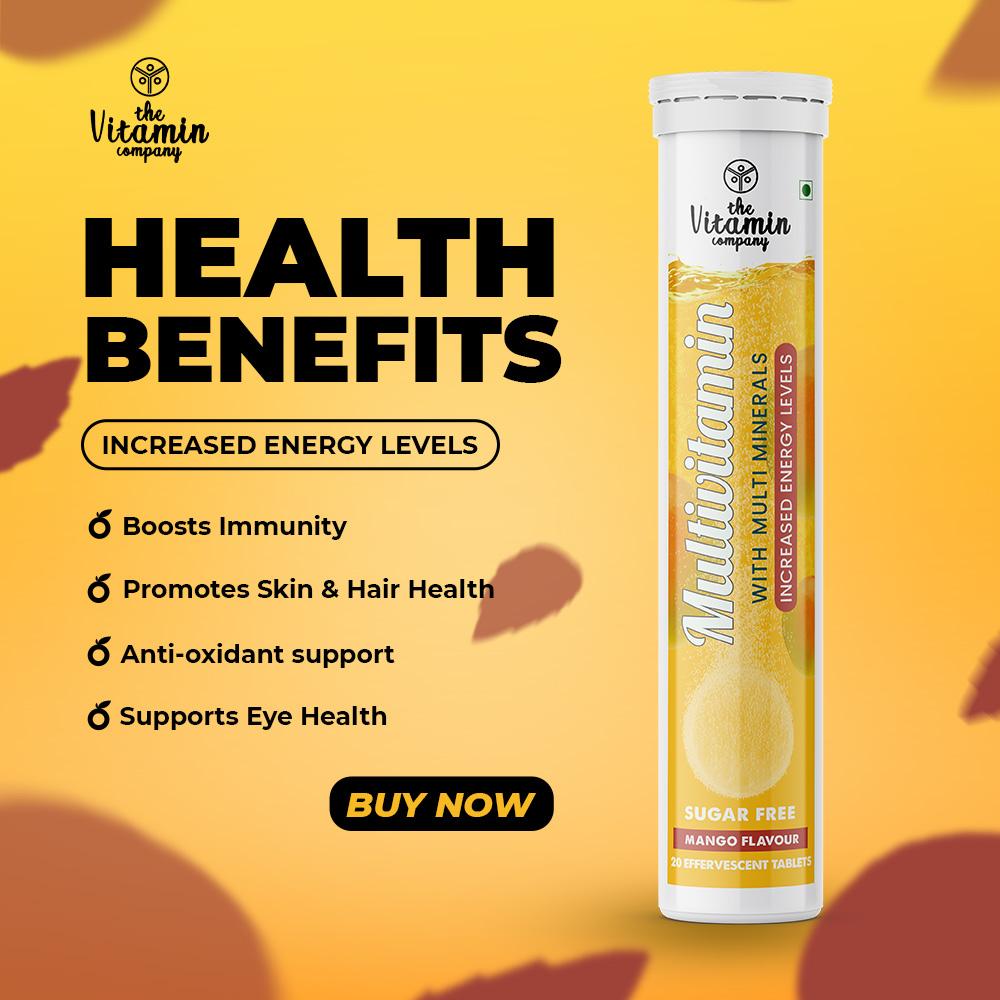 The Vitamin Company Multivitamins with Minerals Sugar Free Mango Flavour, 20 Effervescent Tablet, Pack of 1 The Vitamin Company Multivitamins with Minerals Sugar Free Mango Flavour, 20 Effervescent Tablet, Pack of 1