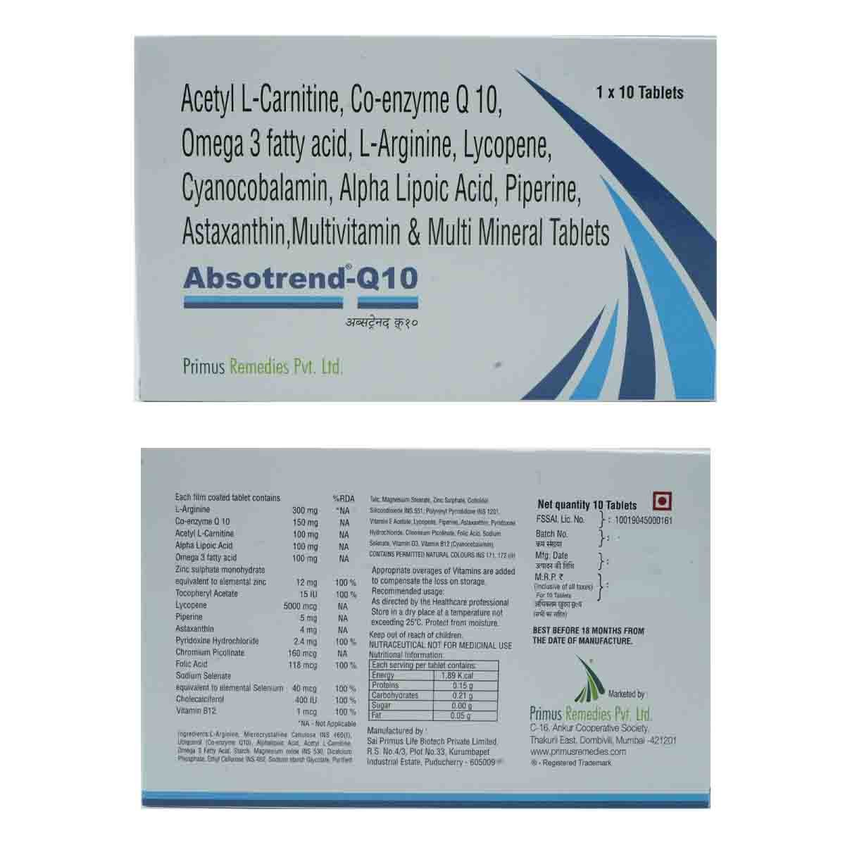 Absotrend-Q10 Tablet 10's, Pack of 10 Absotrend-Q10 Tablet 10's, Pack of 10