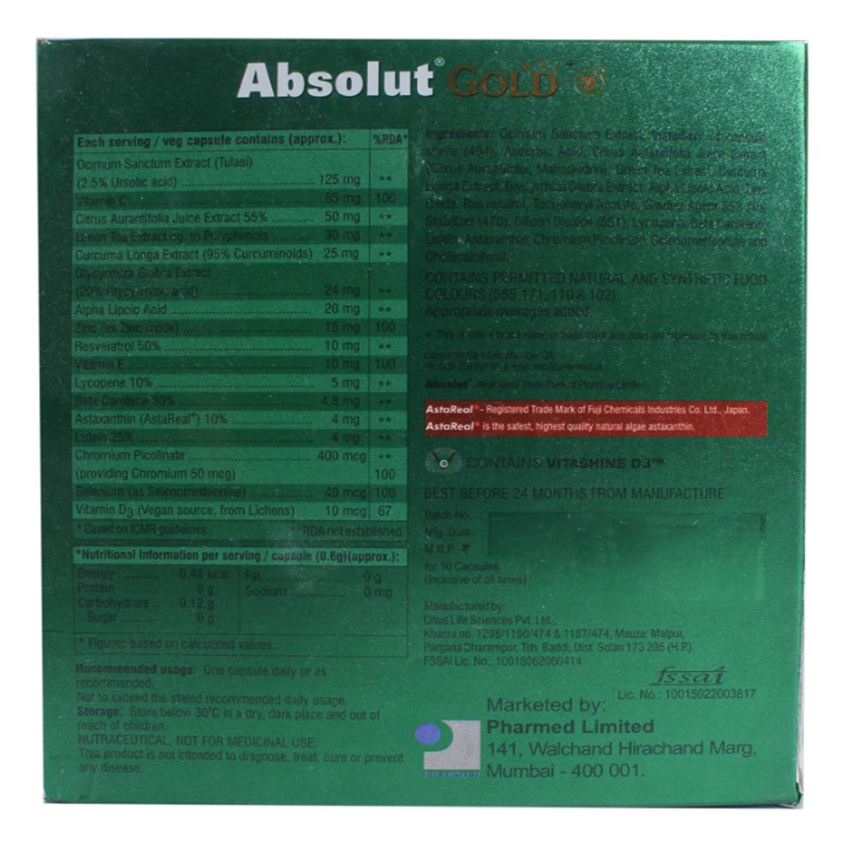 Absolut Gold Capsule 10's, Pack of 10 Absolut Gold Capsule 10's, Pack of 10