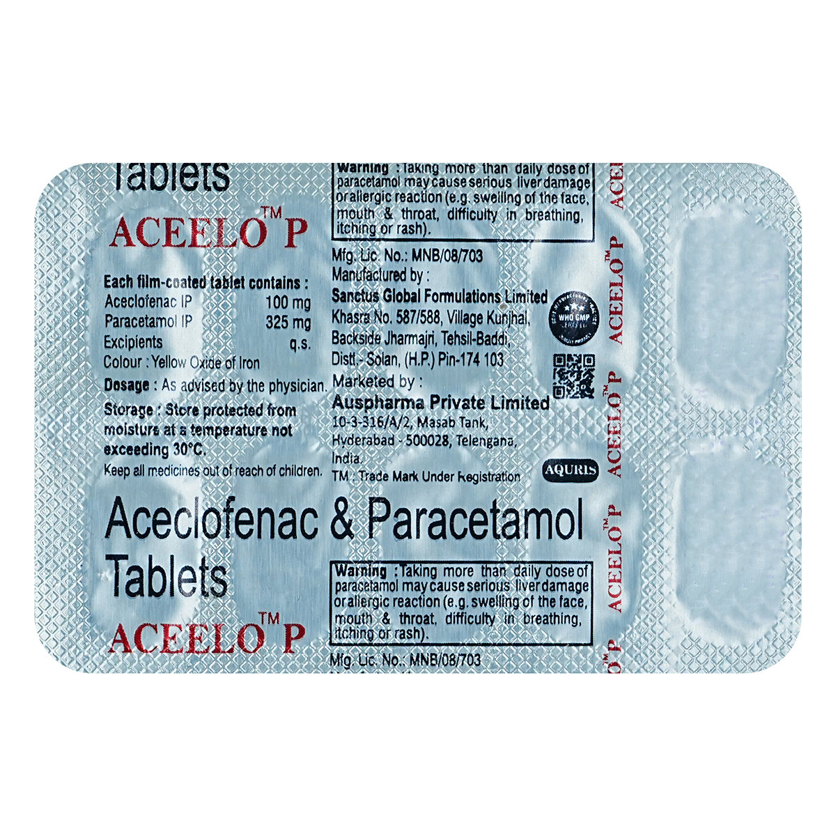 Aceelo P 100/325 Tablet 10's, Pack of 10 TABLETS Aceelo P 100/325 Tablet 10's, Pack of 10 TABLETS