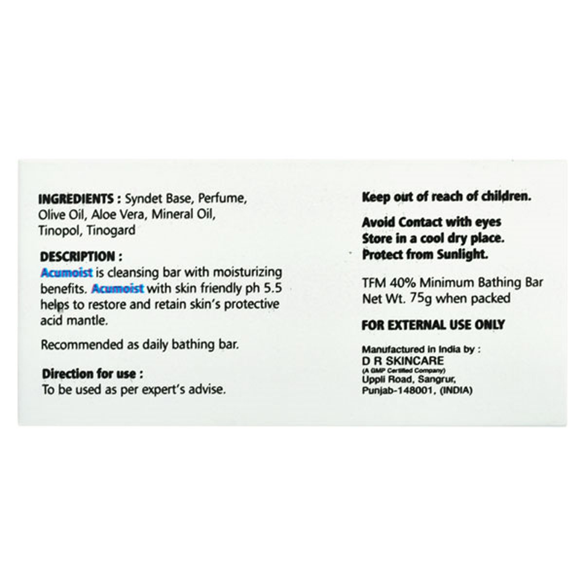 Acumoist PH 5.5 Syndet Bar 75 gm, Pack of 1 Acumoist PH 5.5 Syndet Bar 75 gm, Pack of 1