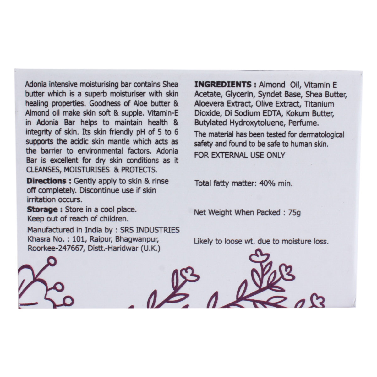 Adonia Soap 75 gm | Almond Oil, Vitamin E | Cleanse, Moisturises & Protects | For Dry Skin, Pack of 1 Adonia Soap 75 gm | Almond Oil, Vitamin E | Cleanse, Moisturises & Protects | For Dry Skin, Pack of 1