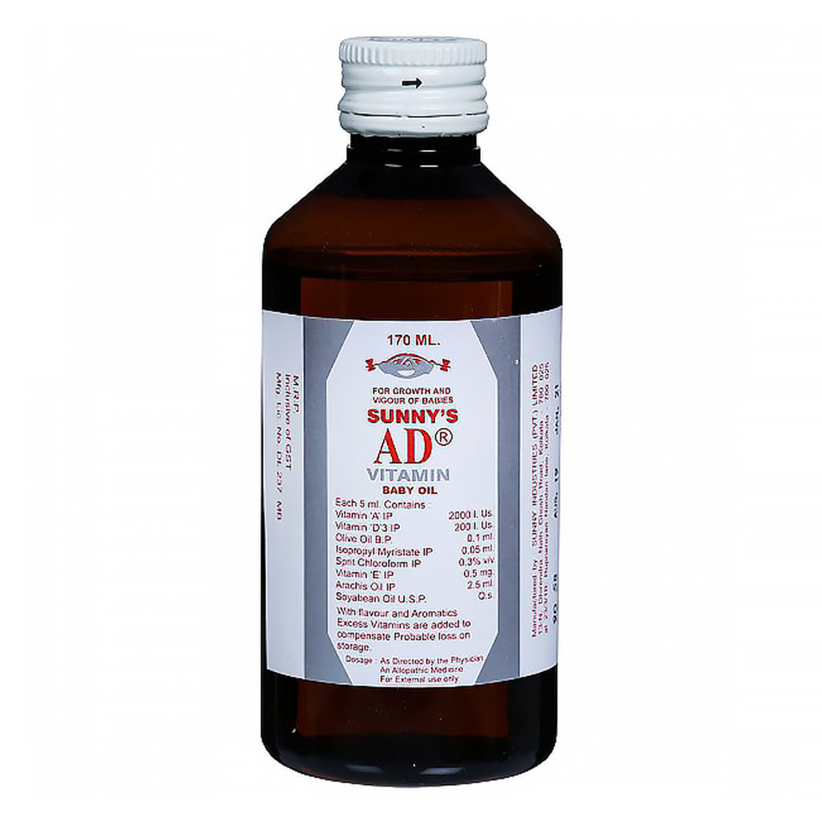 Sunny's AD Vitamin Baby Oil, 170 ml, Pack of 1 Sunny's AD Vitamin Baby Oil, 170 ml, Pack of 1