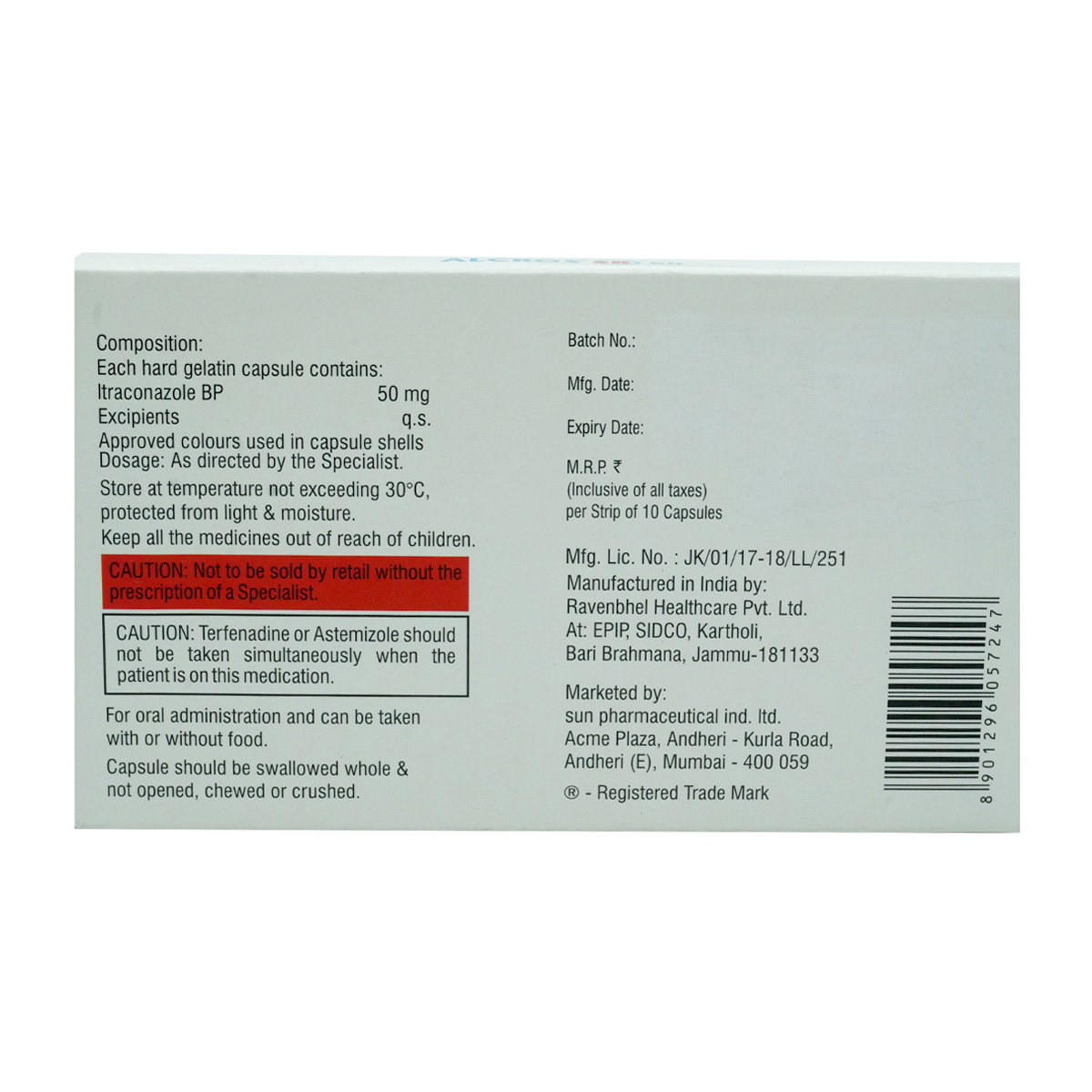 Alcros-SB 50 Capsule 10's, Pack of 10 CAPSULES Alcros-SB 50 Capsule 10's, Pack of 10 CAPSULES