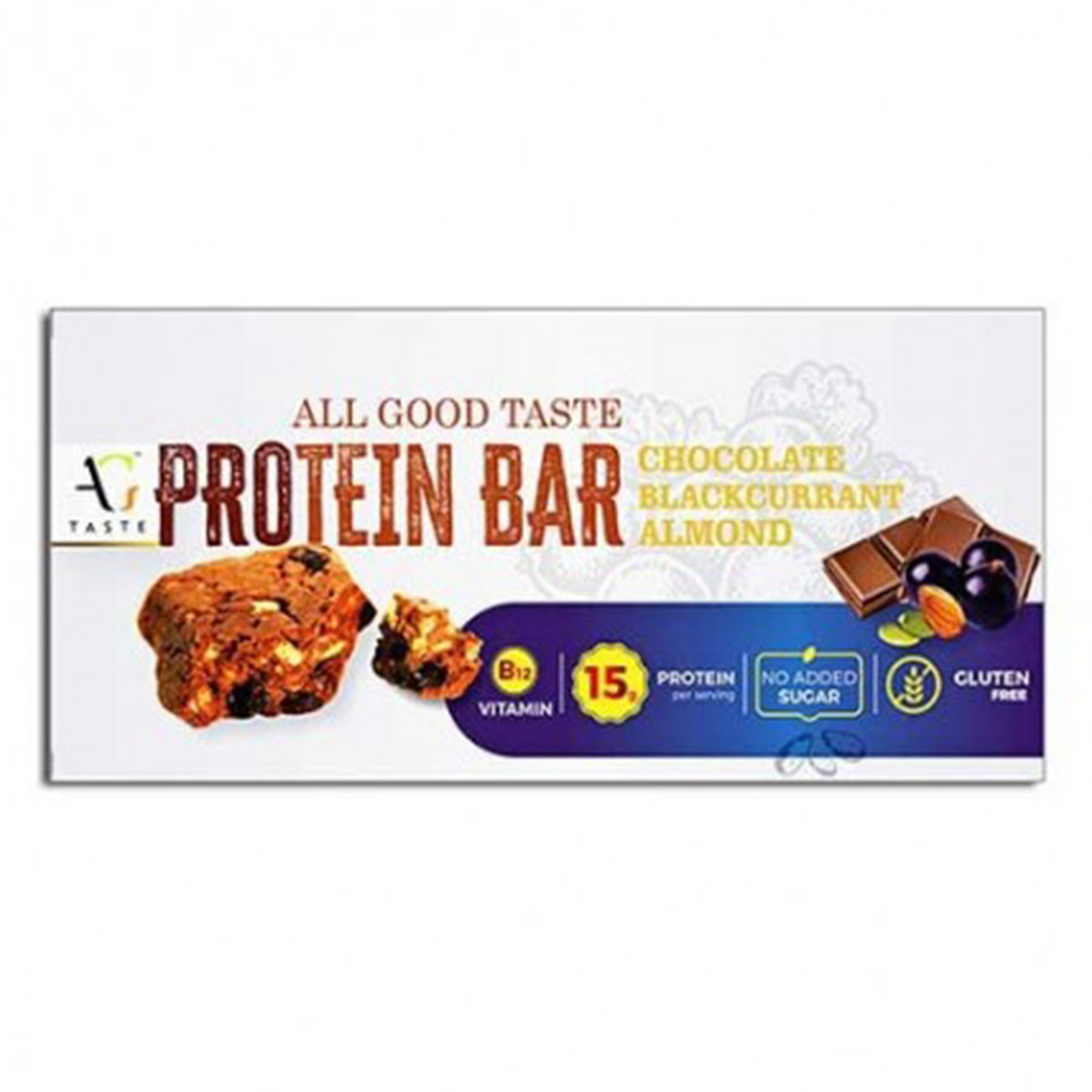 All Good Taste Blackcurrant Chocolate Protein Bar, 45 gm, Pack of 1 All Good Taste Blackcurrant Chocolate Protein Bar, 45 gm, Pack of 1