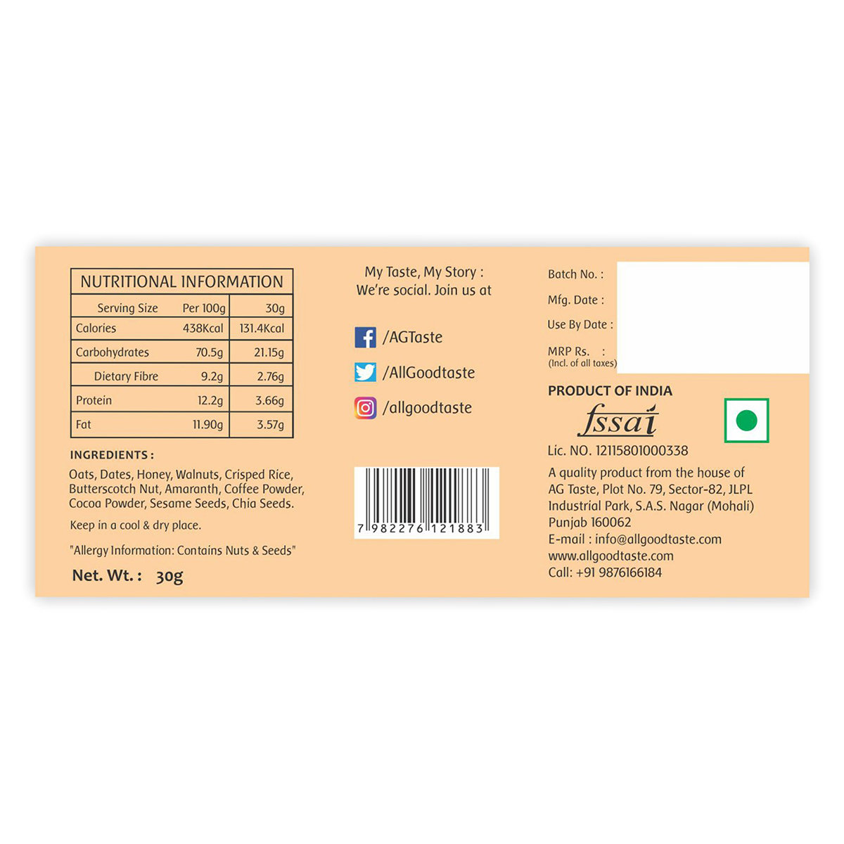 All Good Bars Coffee Date Energy Bar, 30 gm, Pack of 1 All Good Bars Coffee Date Energy Bar, 30 gm, Pack of 1