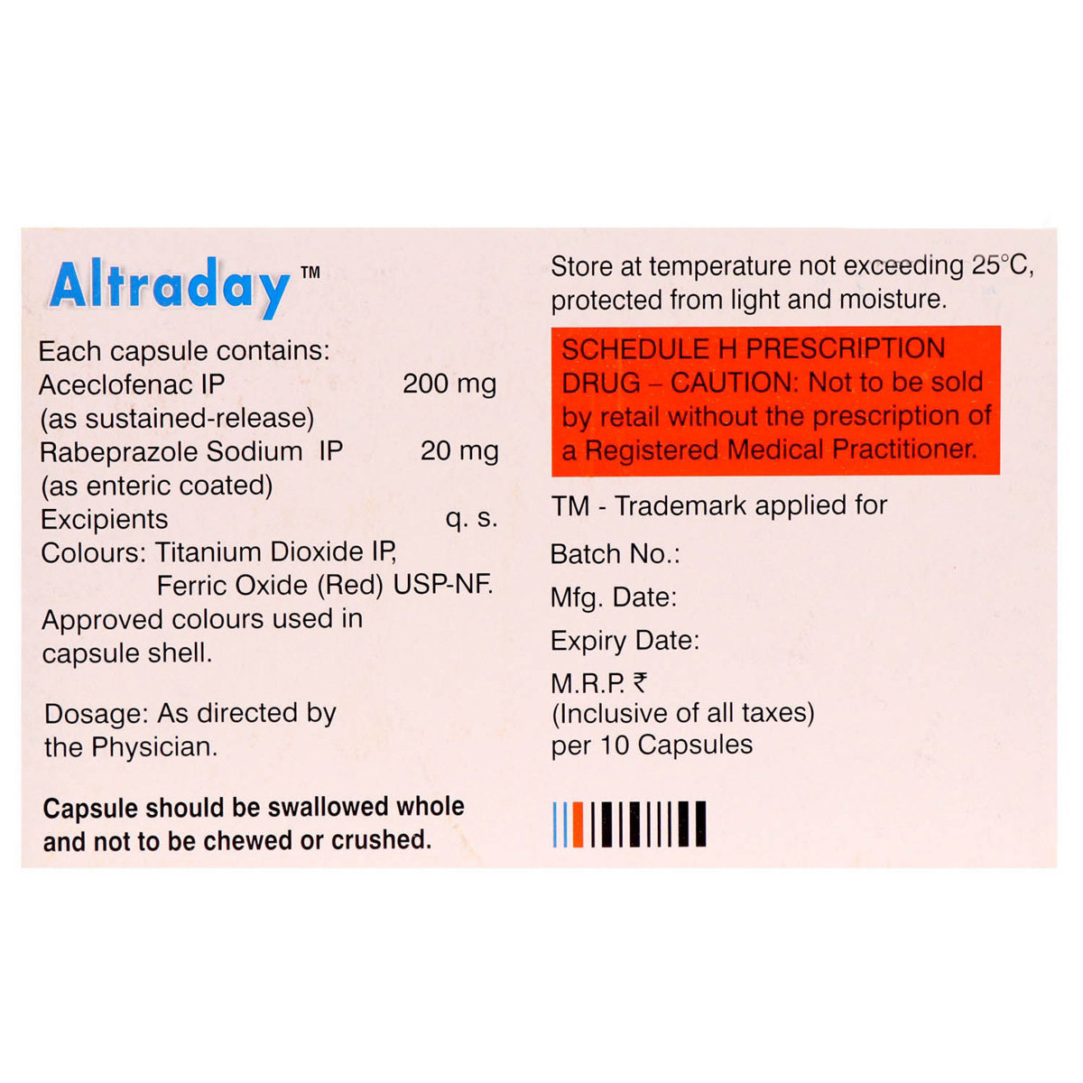 Altraday Capsule 10's, Pack of 10 CAPSULES Altraday Capsule 10's, Pack of 10 CAPSULES