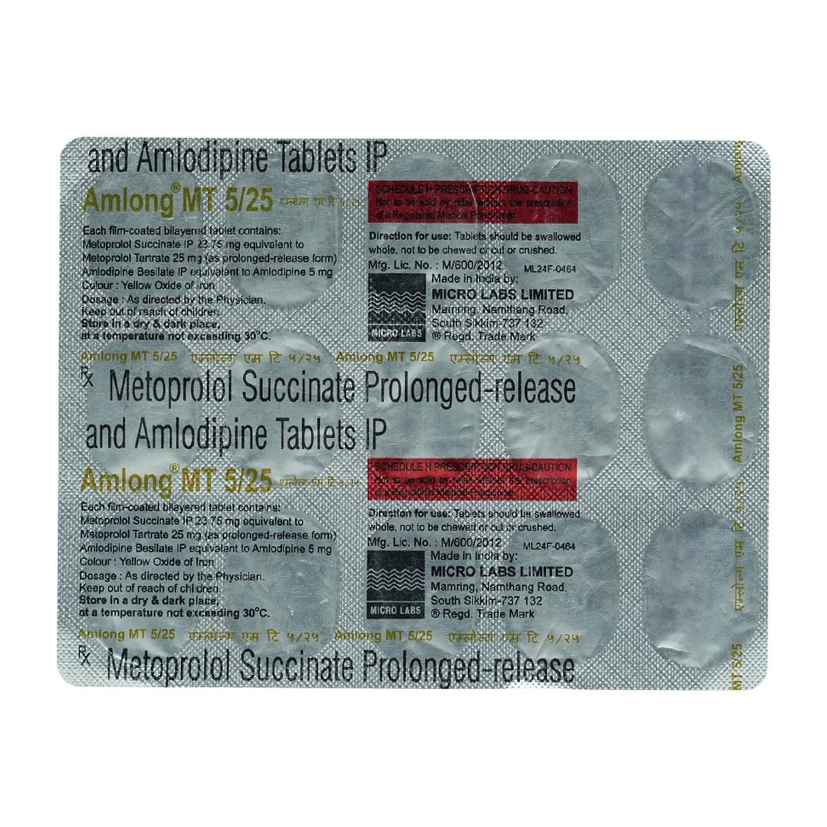 Amlong MT 5 mg/25 mg Tablet 15's, Pack of 15 TABLETS Amlong MT 5 mg/25 mg Tablet 15's, Pack of 15 TABLETS