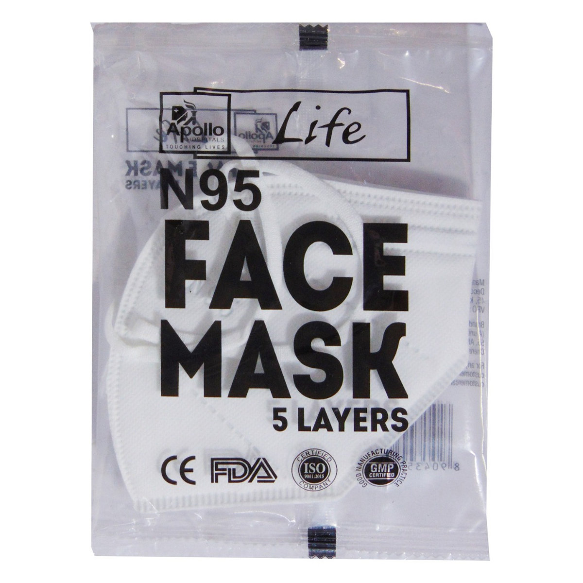 Apollo Life N95 5 Layers Face Mask, 4 Count, Pack of 4 Apollo Life N95 5 Layers Face Mask, 4 Count, Pack of 4