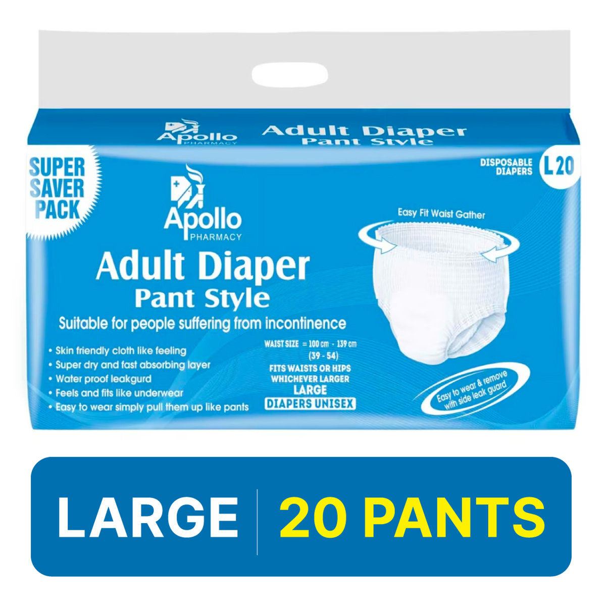 Apollo Life Adult Diaper Pants Large, 20 Count, Pack of 1 Apollo Life Adult Diaper Pants Large, 20 Count, Pack of 1