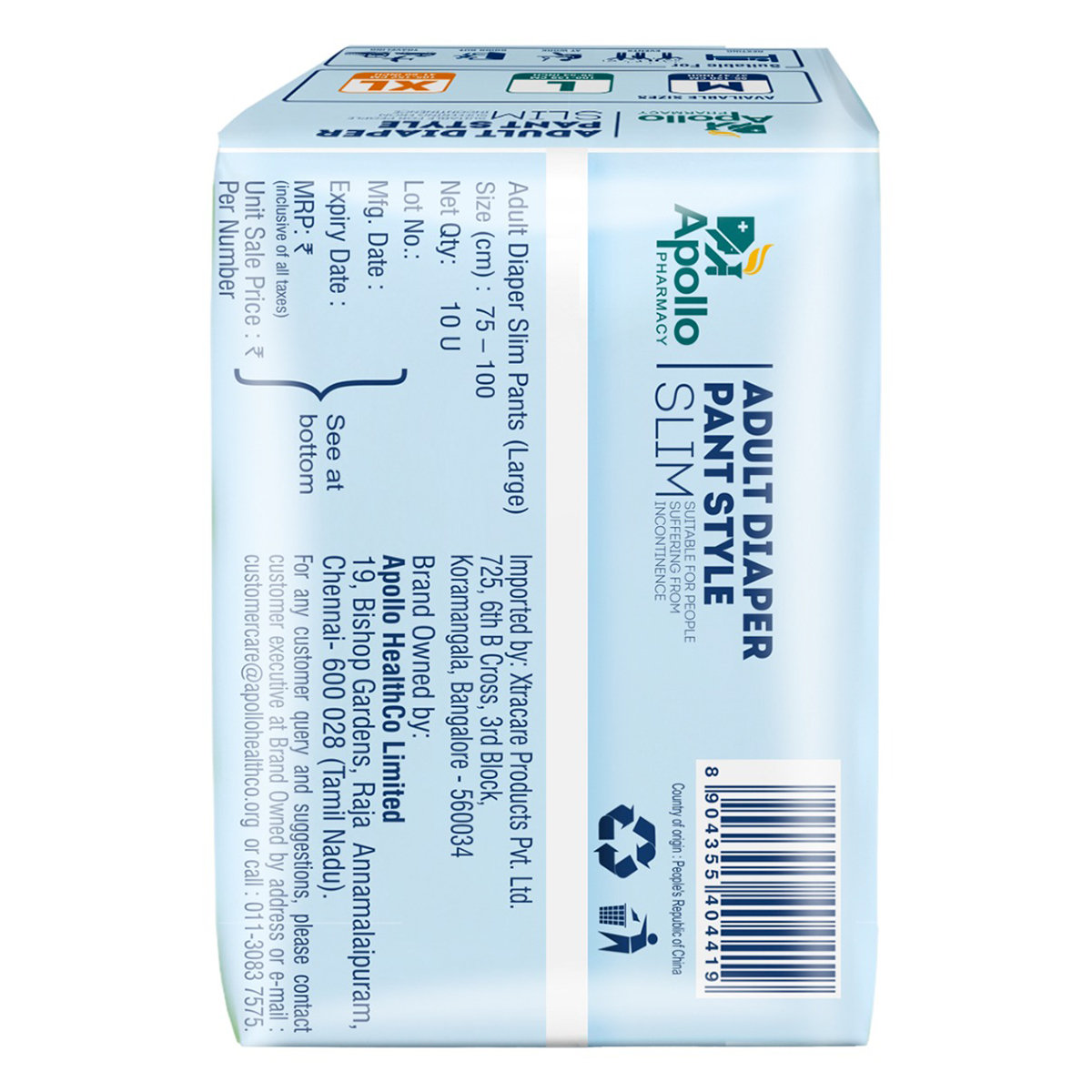 Apollo Pharmacy Adult Diaper Pant Style Slim Large, 10 Count, Pack of 1 Apollo Pharmacy Adult Diaper Pant Style Slim Large, 10 Count, Pack of 1